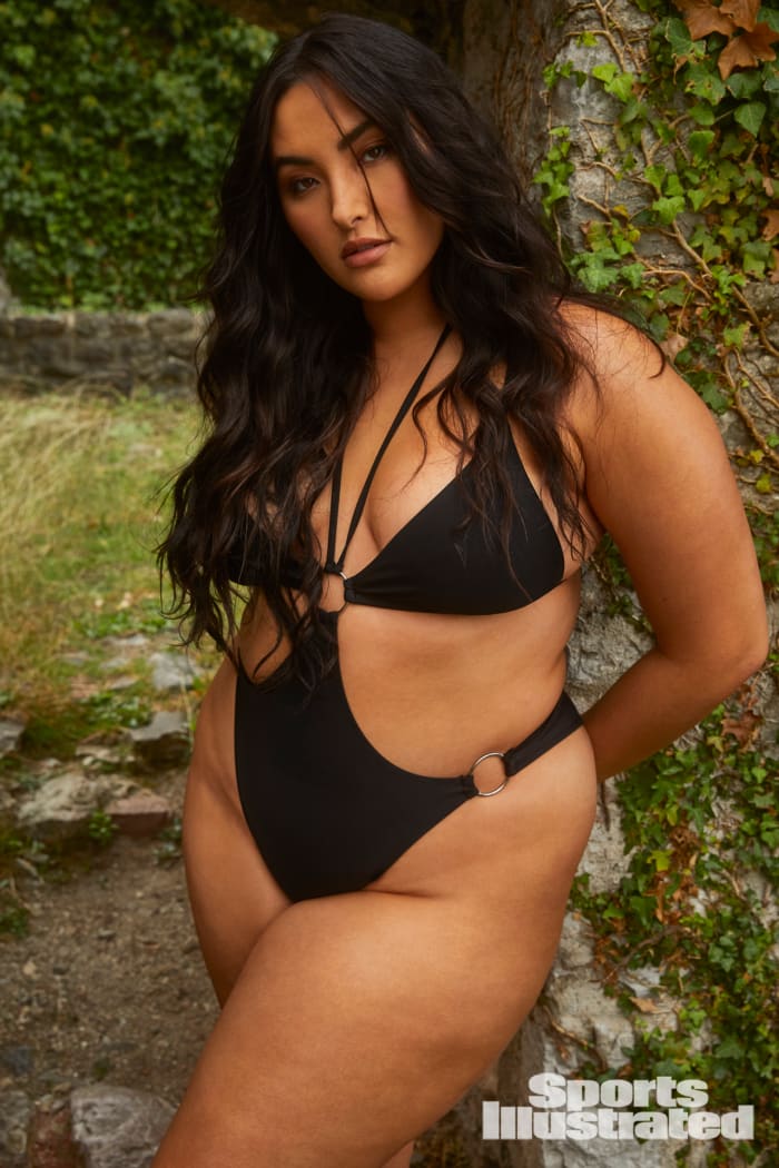 Yumi Nu was photographed by James Macari in Montenegro. Swimsuit by Michael Costello x REVOLVE.